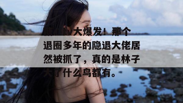 糖心tv大爆发！那个退圈多年的隐退大佬居然被抓了，真的是林子大了什么鸟都有。
